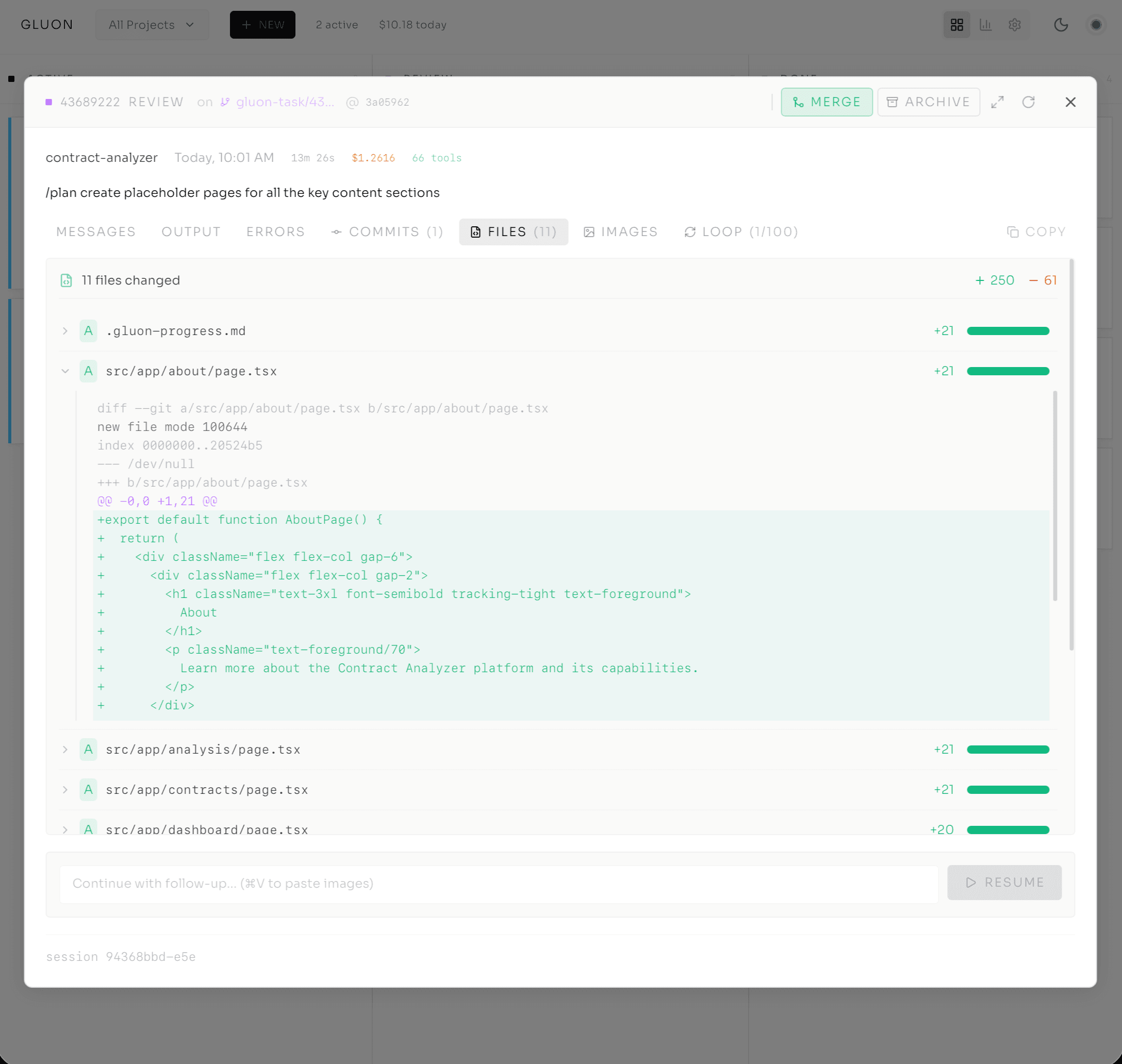 Inline file diffs for reviewing agent changes