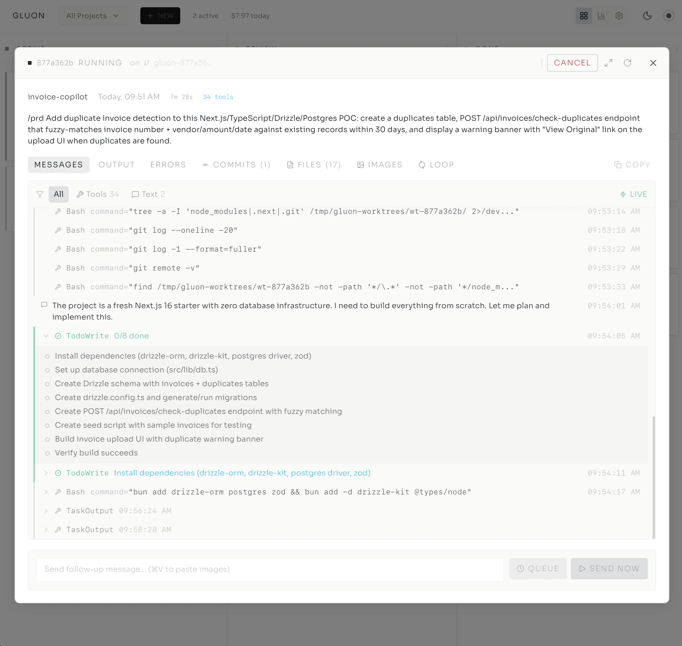 Task with todo checklist tracking progress through a formula workflow