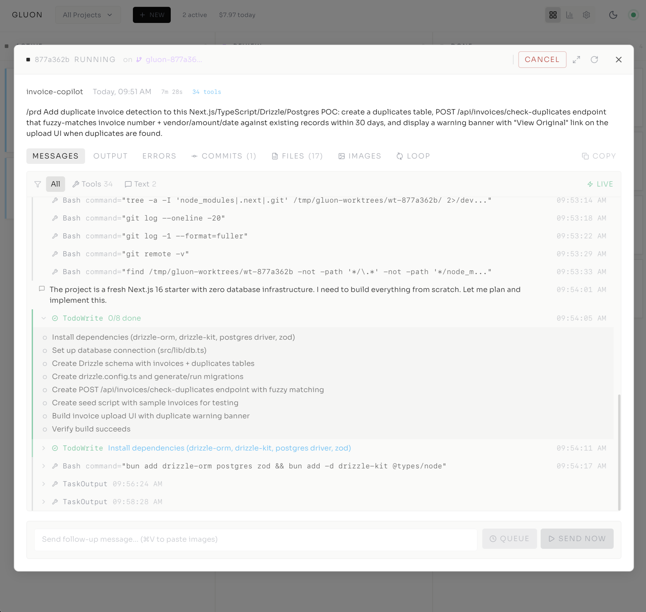 Task with todo checklist tracking progress through a formula workflow